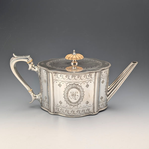 Antique British Silver Plate Drum-Shaped Teapot, circa 1870, W&G Sissons