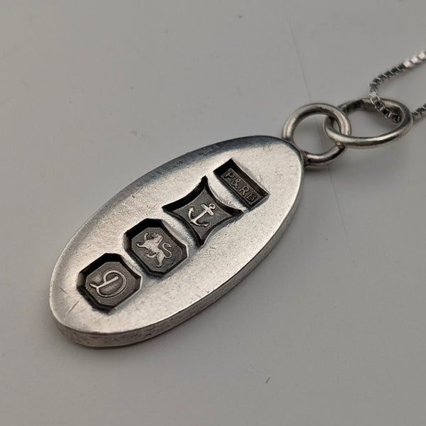 1978年 英国ヴィンテージ 純銀製 小型オーバルインゴットペンダント純銀ネックレス付 計4.4g