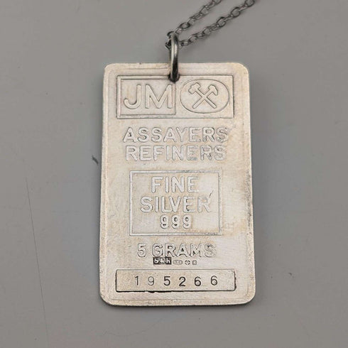 1981 UK Sterling Silver Thin Ingot Pendant with Sterling Silver Necklace Total 6g