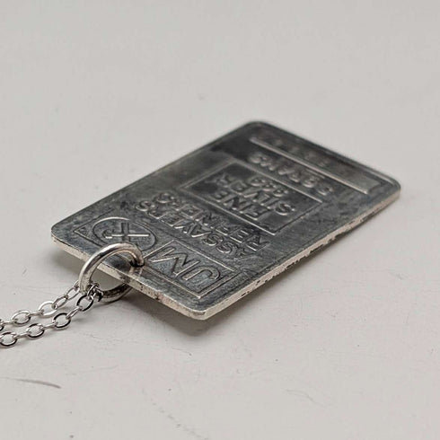 1981 UK Sterling Silver Thin Ingot Pendant with Sterling Silver Necklace Total 6g
