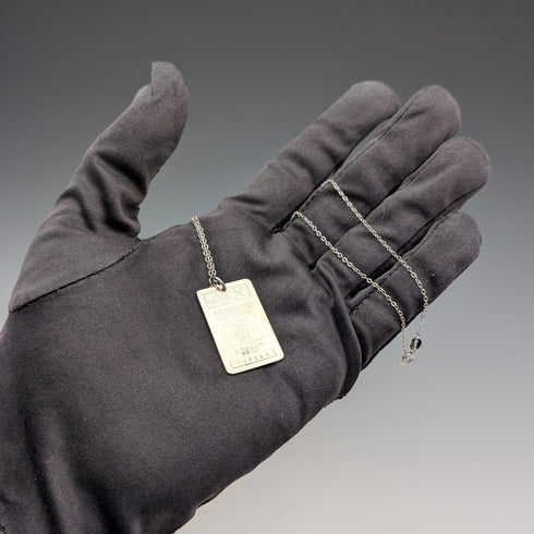 1981年 英国 純銀製 薄型インゴットペンダント純銀ネックレス付 計6g