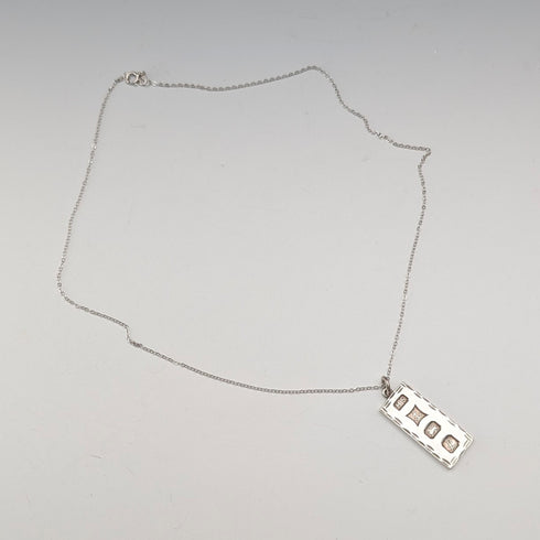 1985年 英国 純銀製 インゴットペンダント 純銀ネックレス付 計11.1g