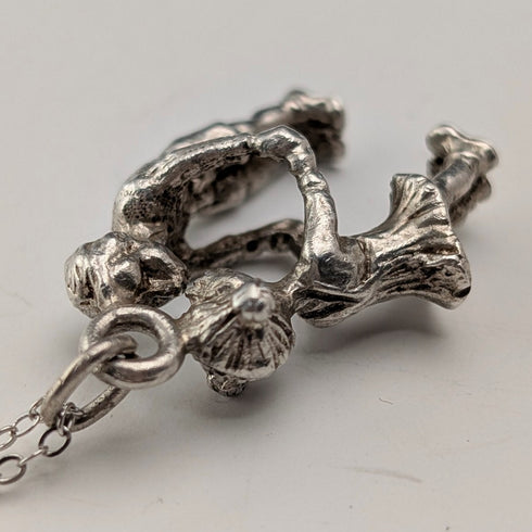 Vintage Boy & Girl Silver Charm Pendant with Pure Silver Necklace Total 6.2g