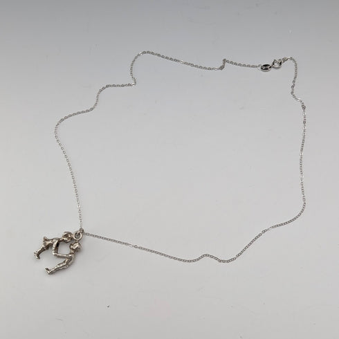 Vintage Boy & Girl Silver Charm Pendant with Pure Silver Necklace Total 6.2g