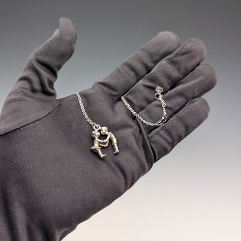 Vintage Boy & Girl Silver Charm Pendant with Pure Silver Necklace Total 6.2g