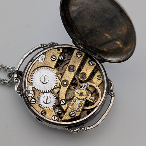 英国ヴィンテージ 純銀ケースレディースウォッチペンダント 純銀ネックレス付き