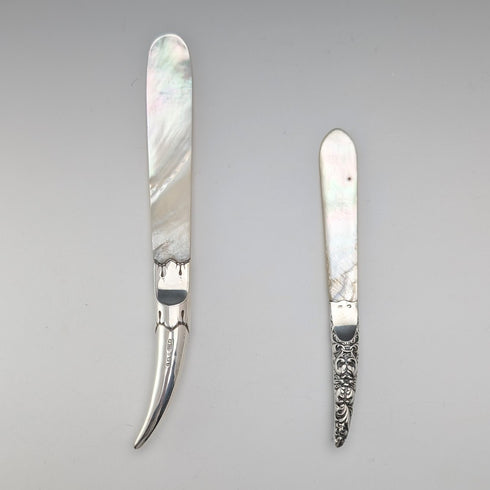 1905 British Antique Pure Silver Handle White Mother-of-Pearl Blade Letter Opener Adie&Lovekin
