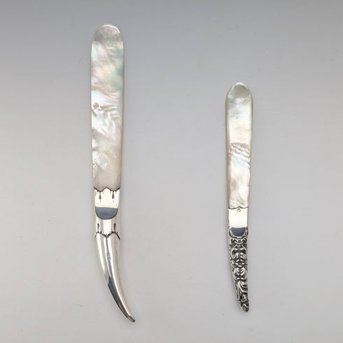 1905 British Antique Pure Silver Handle White Mother-of-Pearl Blade Letter Opener Adie&Lovekin