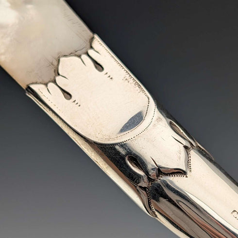 1905 British Antique Pure Silver Handle White Mother-of-Pearl Blade Letter Opener Adie&Lovekin