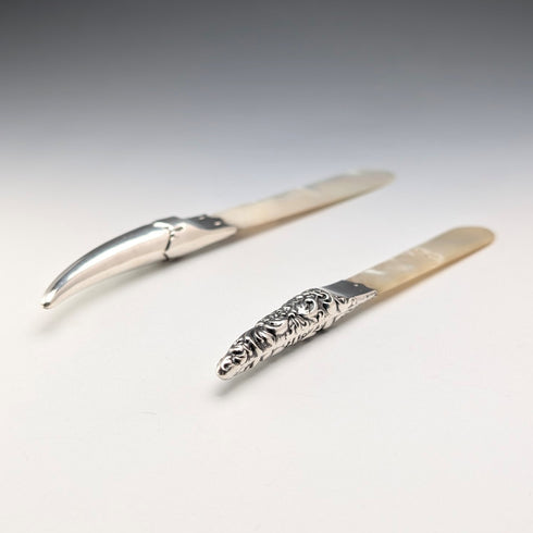 1905 British Antique Pure Silver Handle White Mother-of-Pearl Blade Letter Opener Adie&Lovekin