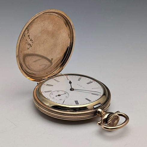 1913年 美國古董 Elgin 懷錶 金鍍獵人式錶殼 運作良好