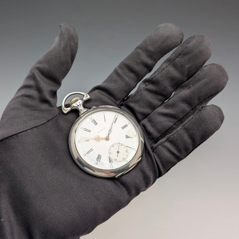 Circa 1900 Antique Lagrange Pocket Watch 800 Silver Case Open Face Works Well