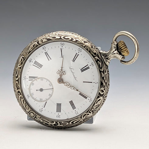 19世紀末 古董 LABRADOR(歐米茄) 懷錶 浮雕雕刻 開面 良好運作