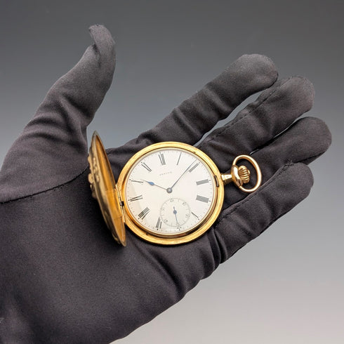 1913年左右 Zenith 懷錶 龍浮雕雕刻 K18金 獵人式錶殼 運作良好