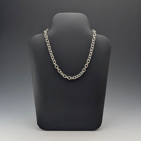 British Vintage Sterling Silver Donut Chain Necklace with Heart Charm, 45cm, 60g