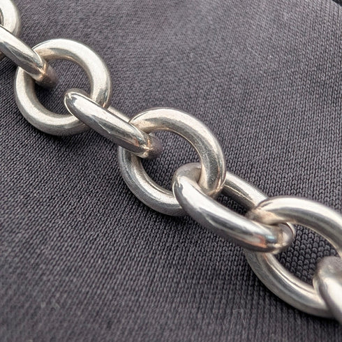 British Vintage Sterling Silver Donut Chain Necklace with Heart Charm, 45cm, 60g