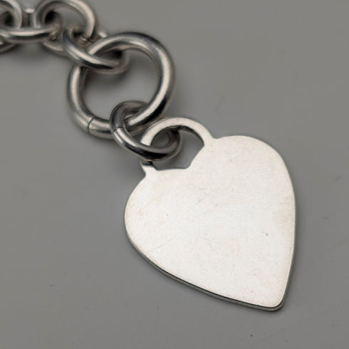 British Vintage Sterling Silver Donut Chain Necklace with Heart Charm, 45cm, 60g