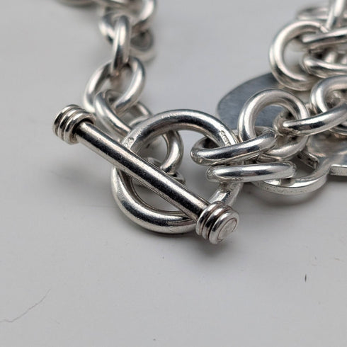 British Vintage Sterling Silver Donut Chain Necklace with Heart Charm, 45cm, 60g