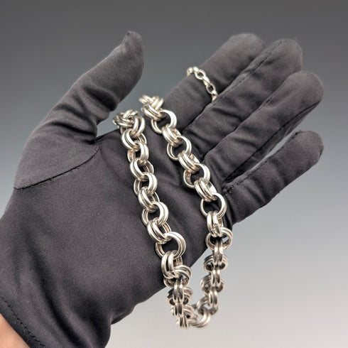 Vintage Sterling Silver Double Link Chain Necklace, 50cm, 106g