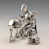 British Vintage Sterling Silver Miniature Figurines: Old Woman Knitting Lace and Cat, Total 132g, RKH