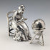 British Vintage Sterling Silver Miniature Figurines: Old Woman Knitting Lace and Cat, Total 132g, RKH