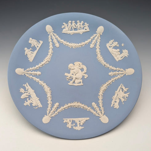 英国ヴィンテージ ウェッジウッド 天使 ジャスパーウェア製 プレートペア 直径22cm ペールブルー②