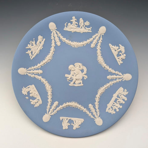 英国ヴィンテージ ウェッジウッド 天使 ジャスパーウェア製 プレートペア 直径22cm ペールブルー②