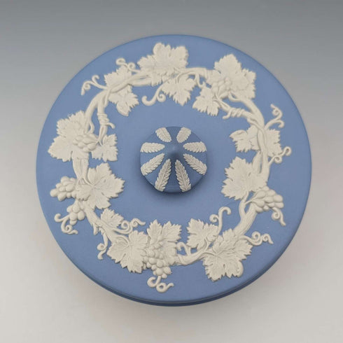 Vintage British Wedgwood Jasperware Round Bonbonniere in Pale Blue