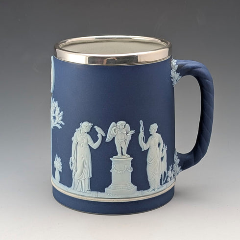 1917 Wedgwood/Elkington Jasperware Mug, Silver Plated, Royal Blue