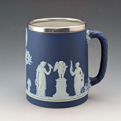1917 Wedgwood/Elkington Jasperware Mug, Silver Plated, Royal Blue
