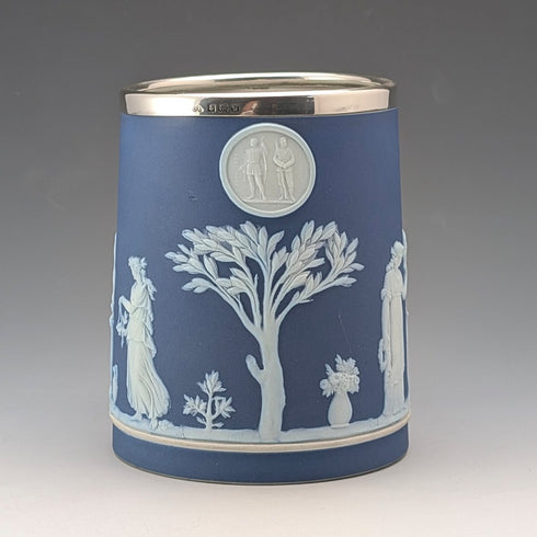 1917 Wedgwood/Elkington Jasperware Mug, Silver Plated, Royal Blue