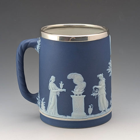 1917 Wedgwood/Elkington Jasperware Mug, Silver Plated, Royal Blue