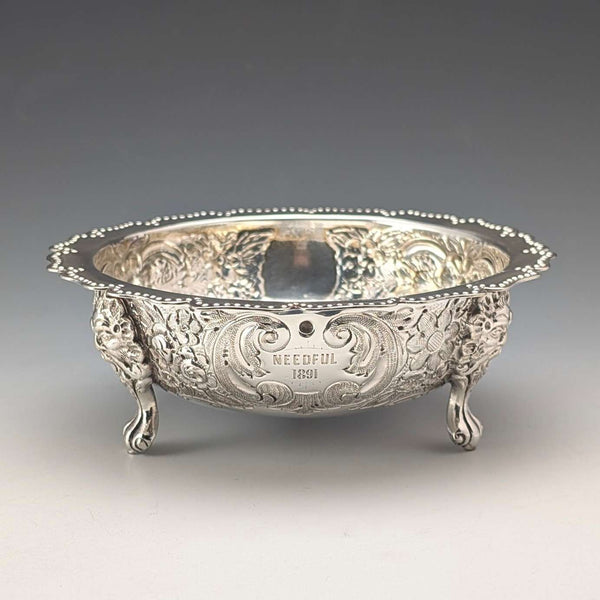 1891年 英国アンティーク シルバープレート製 脚付きボウル 直径13.5cm
