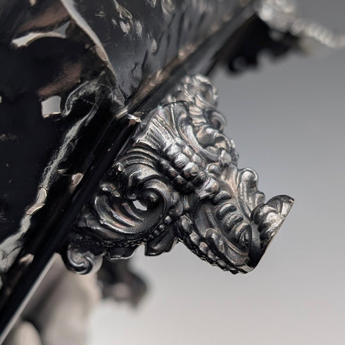 米国アンティーク ブリタニアメタル製 可動ハンドル 脚付きバスケット MERIDEN BRITANNIA