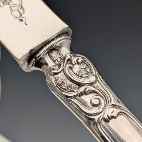 Late 19th Century French Antique Solid Sterling Silver Cutlery Set, 6 Pairs, Total 833g, Odiot