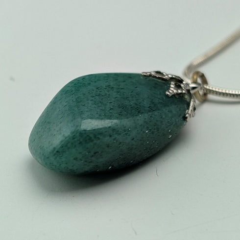 Vintage Green Jade Pendant & Sterling Silver Necklace