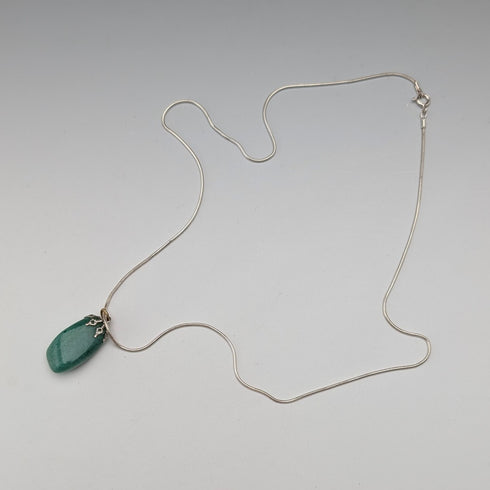 Vintage Green Jade Pendant & Sterling Silver Necklace