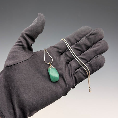 Vintage Green Jade Pendant & Sterling Silver Necklace