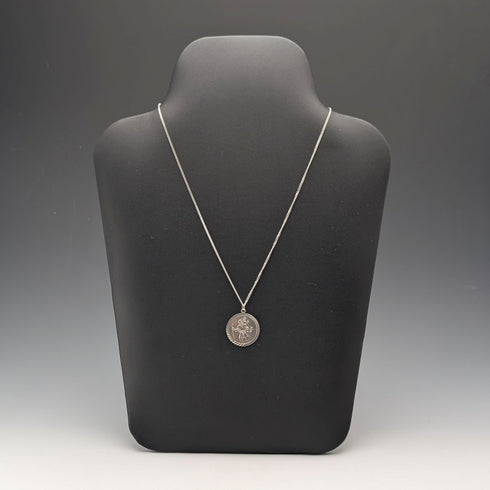 復古聖克里斯多福純銀獎章吊墜①,搭配純銀項鍊,總重7.4克