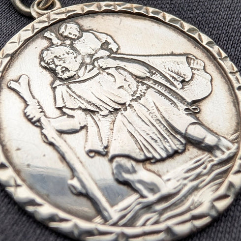Vintage Saint Christopher Sterling Silver Medal Pendant ② with Sterling Silver Necklace, Total 5.6g
