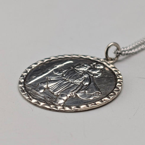 Vintage Saint Christopher Sterling Silver Medal Pendant ② with Sterling Silver Necklace, Total 5.6g