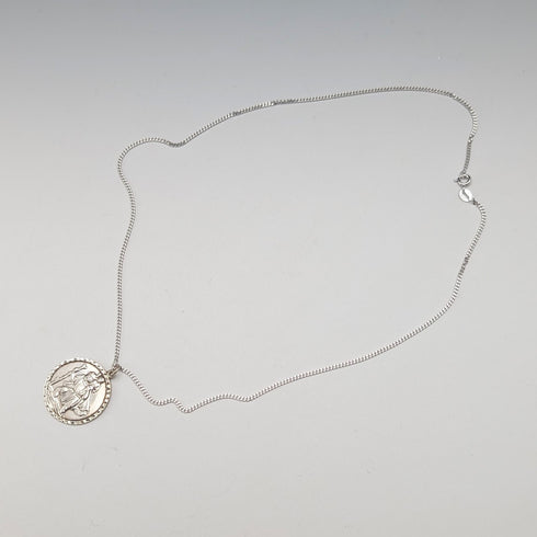 Vintage Saint Christopher Sterling Silver Medal Pendant ② with Sterling Silver Necklace, Total 5.6g