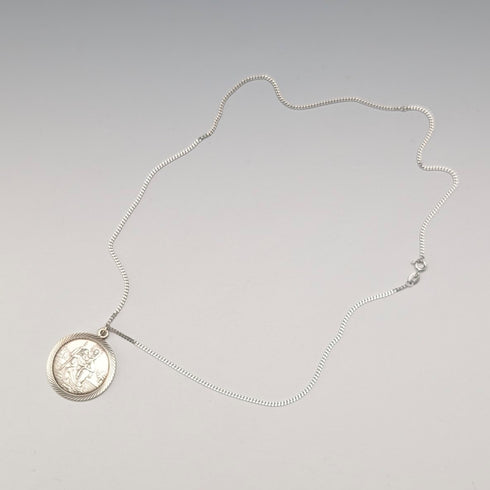 復古聖克里斯多福純銀獎章吊墜③,搭配純銀項鍊,總重7.8克