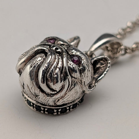 復古鬥牛犬頭純銀吊墜,搭配純銀項鍊,總重13.5克