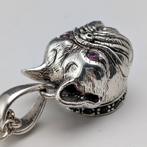 復古鬥牛犬頭純銀吊墜,搭配純銀項鍊,總重13.5克