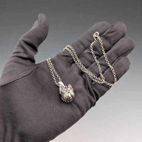 復古鬥牛犬頭純銀吊墜,搭配純銀項鍊,總重13.5克