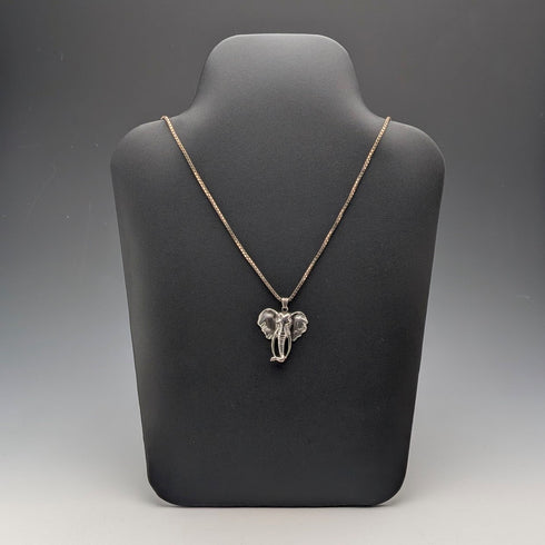 英國復古象頭純銀吊墜,配鍍金項鍊,總重19克