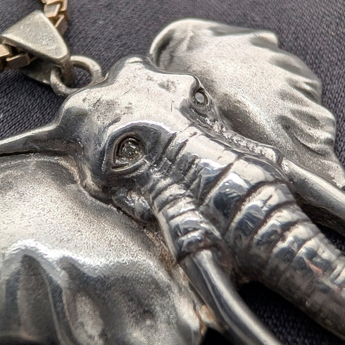 英國復古象頭純銀吊墜,配鍍金項鍊,總重19克