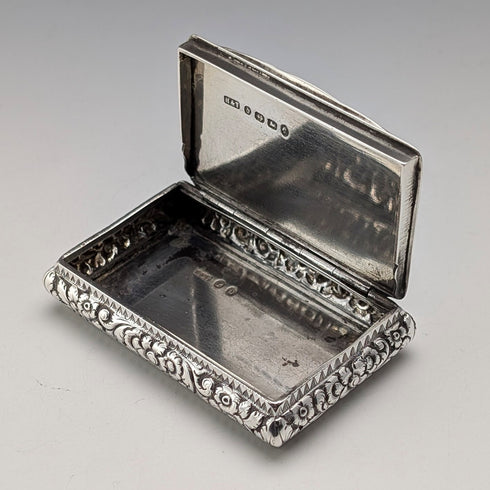 1878 British Antique Sterling Silver Square Snuff Box 50g Hillard&Thomason