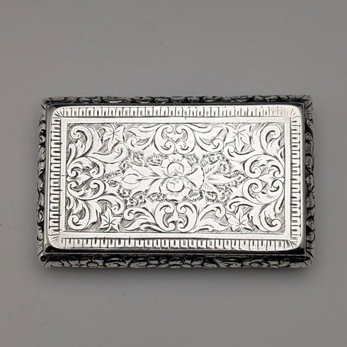 1878 British Antique Sterling Silver Square Snuff Box 50g Hillard&Thomason